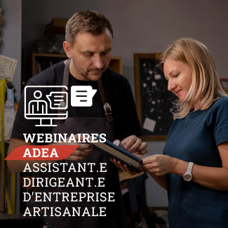 Un couple d'artisan | texte : Webinaires ADEA (Assistant.e Dirigeant.e d'Entreprise Artisanale)